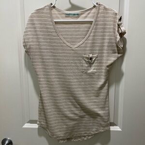 Tan and white striped women's blouse (S)